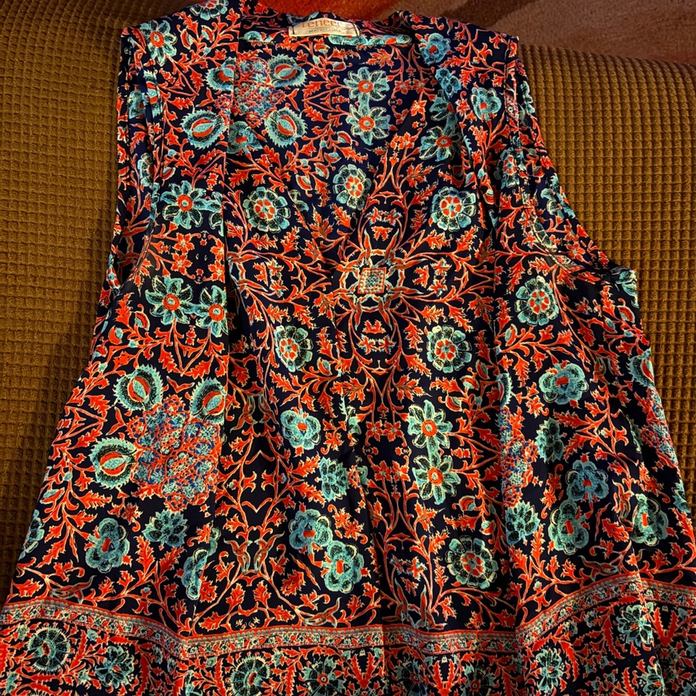 Renee C. Blue and Red Floral Top